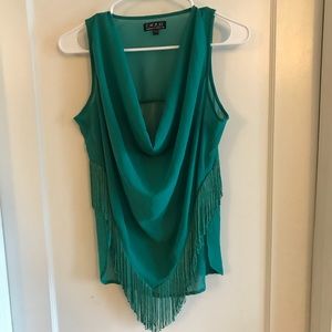 Worn once Semi-Sheer teal fringe tank top M/L